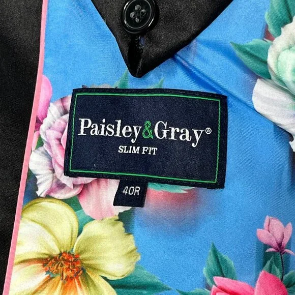 Paisley & Gray Slim Fit Royal Blue Blazer With Black Lapel & Floral Lining Size - Picture 3 of 6